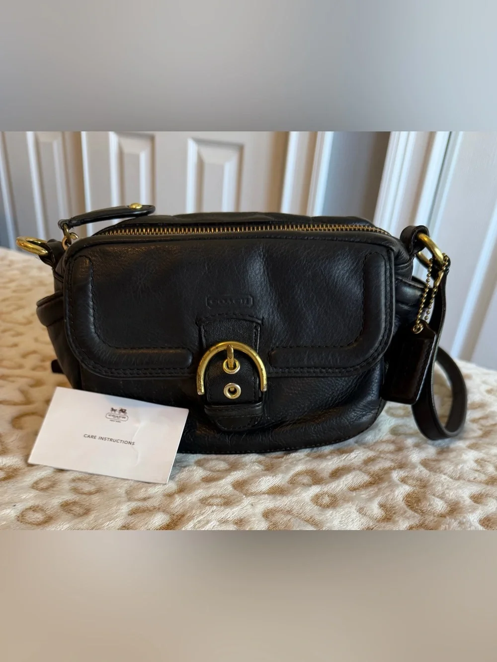 Coach Black Leather Crossbody with Gold Buckle Accent - Picture 2 of 12